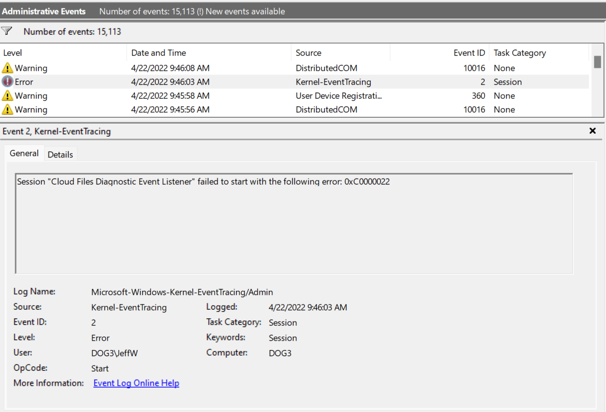 Cloud Files Diagnostic Event Listener Windows 11