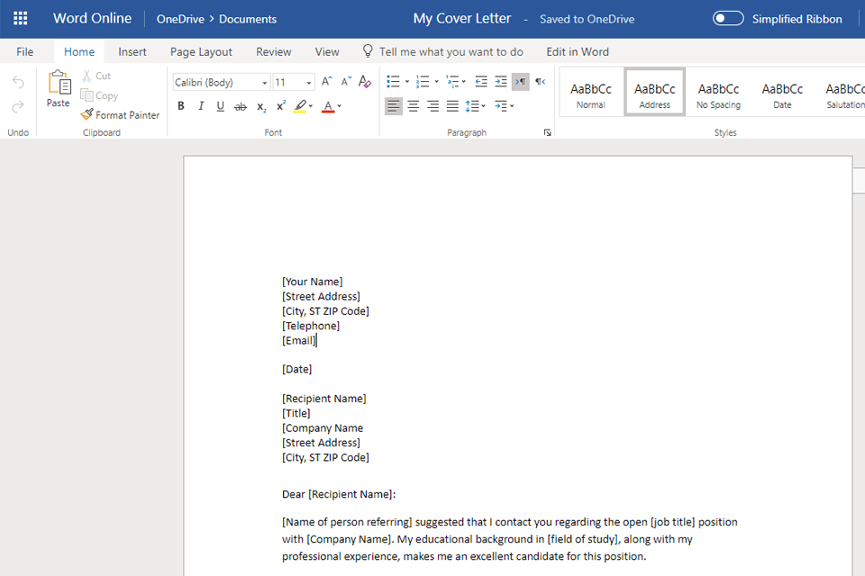 Where Is Cover Letter Template In Microsoft Word