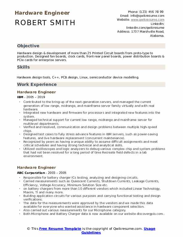 Computer Hardware Engineer Resume Doc