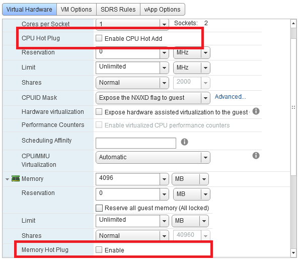 Hot Add CPU Vmware Linux