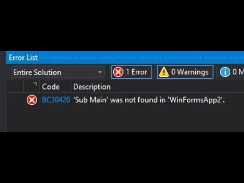 Visual Basic Sub Main Was Not Found