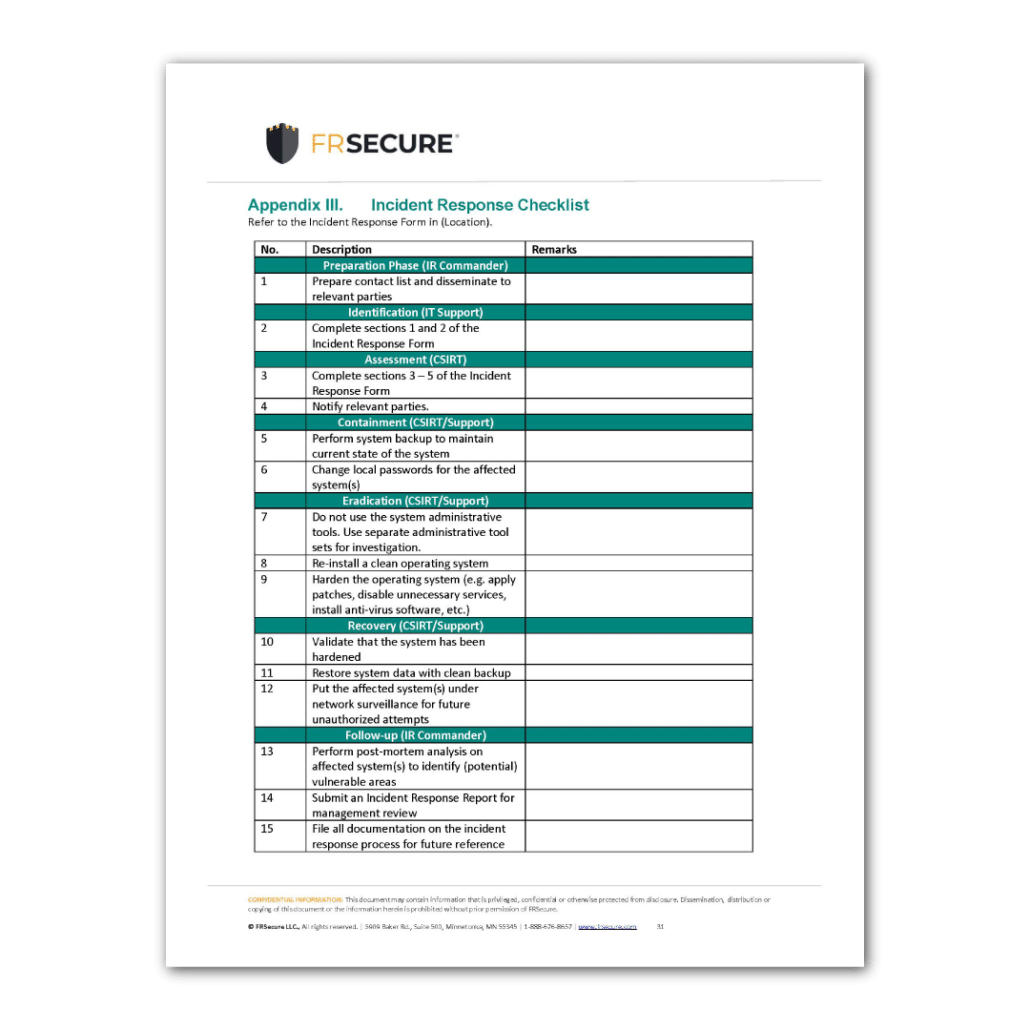 Network Security Incident Response Plan Template