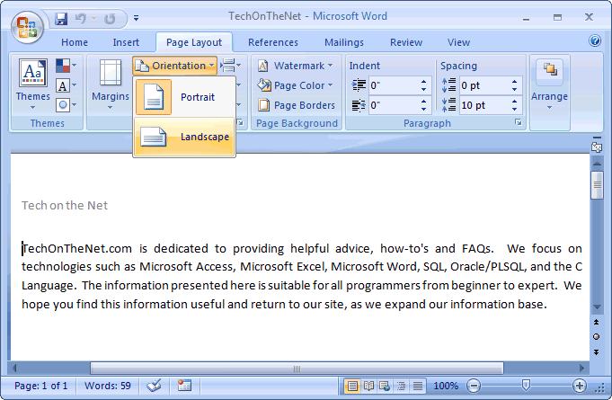 How To Landscape In Microsoft Word 2007