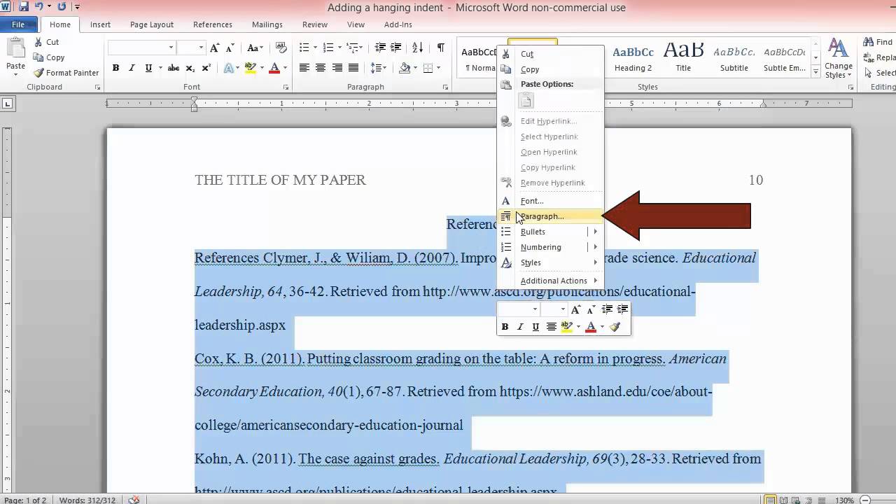 How To Indent Citations In Microsoft Word