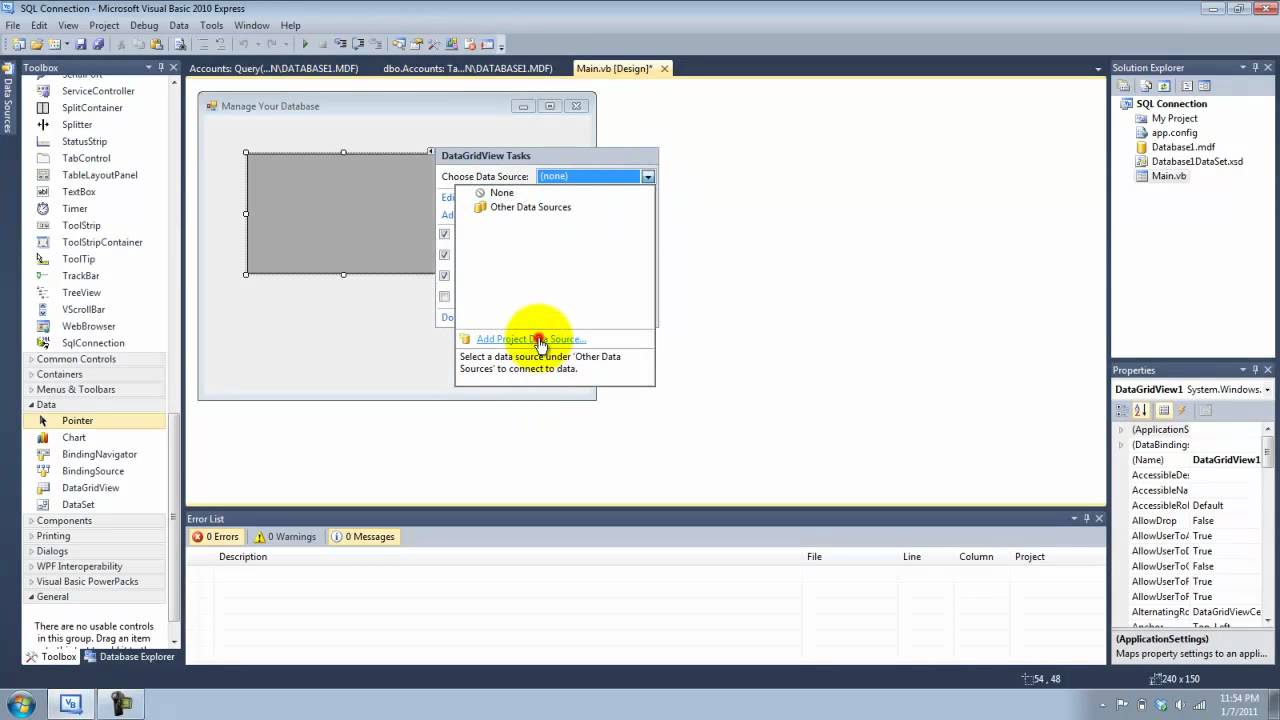 How To Connect Database In Visual Basic 2010