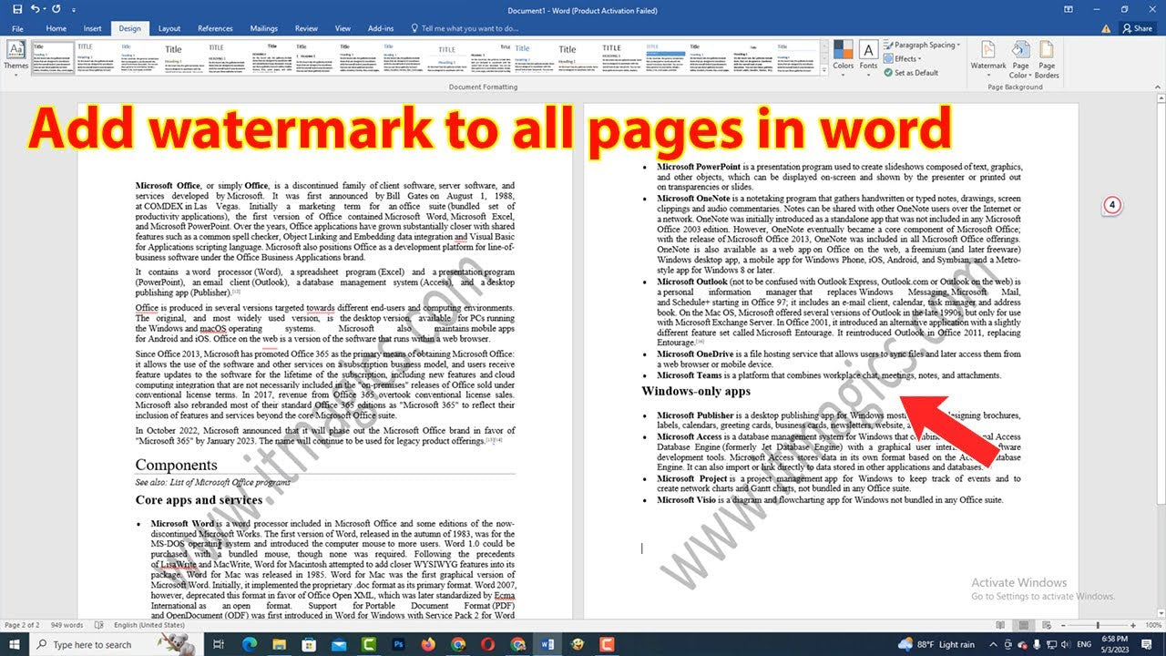 Microsoft Word How To Put Watermark On All Pages