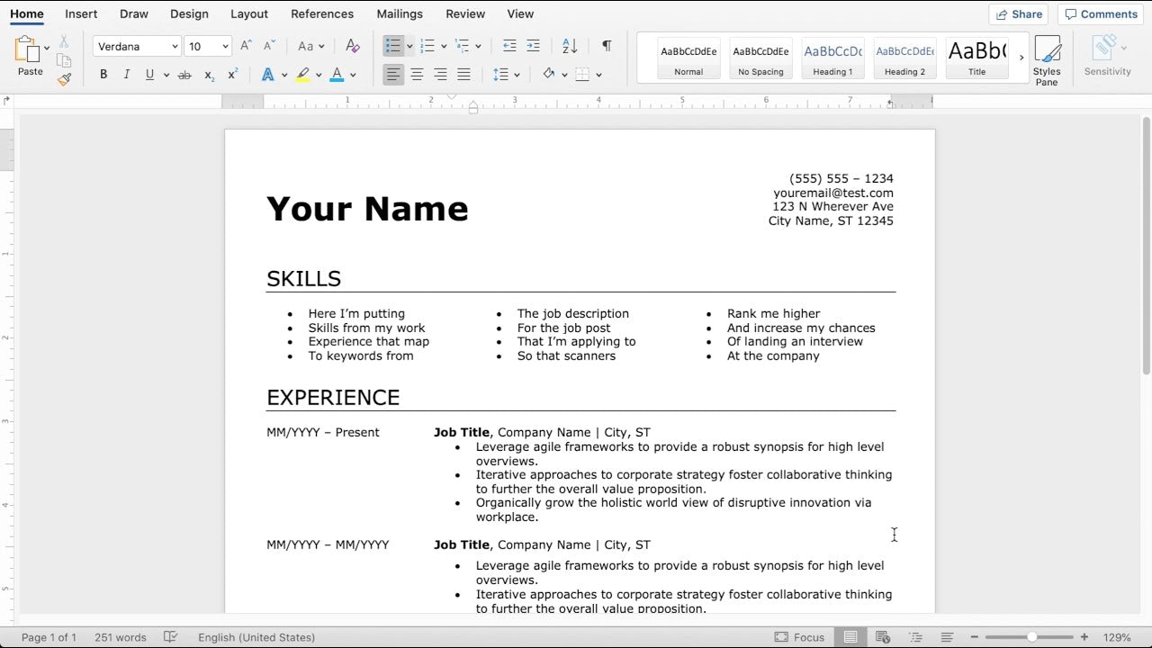 How To Do Resume In Microsoft Word