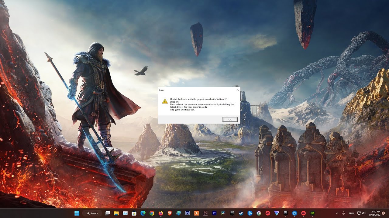 Unable To Find Suitable Graphics Card With Vulkan 1.1 Support
