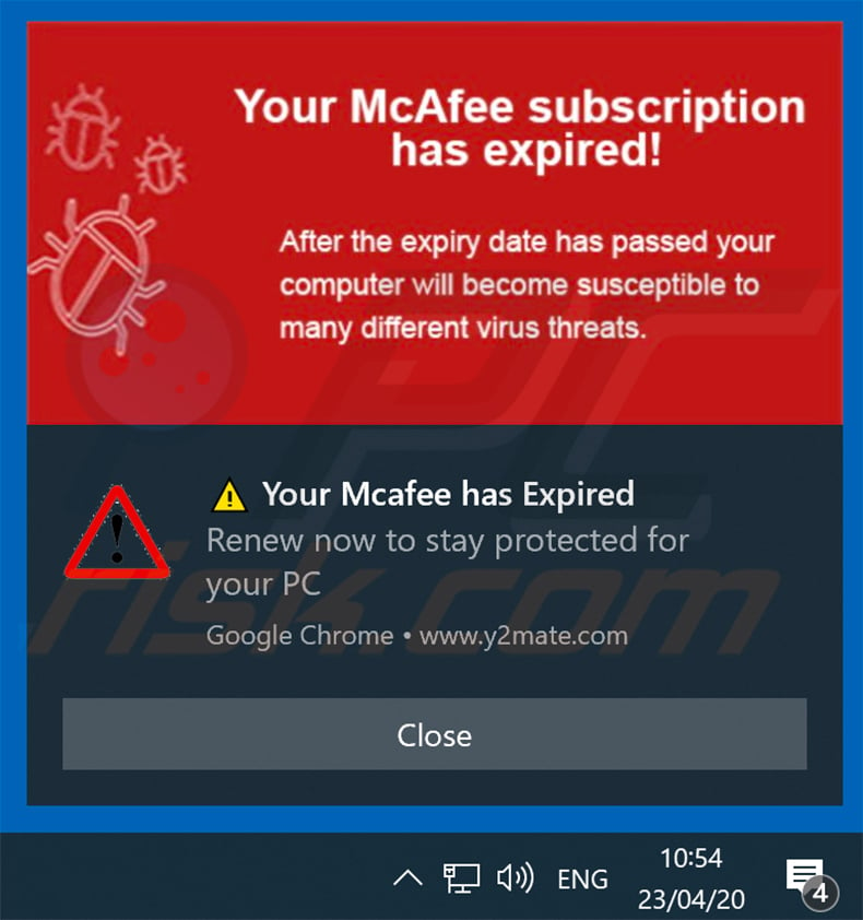 McAfee Antivirus Protection Expired Pop Up