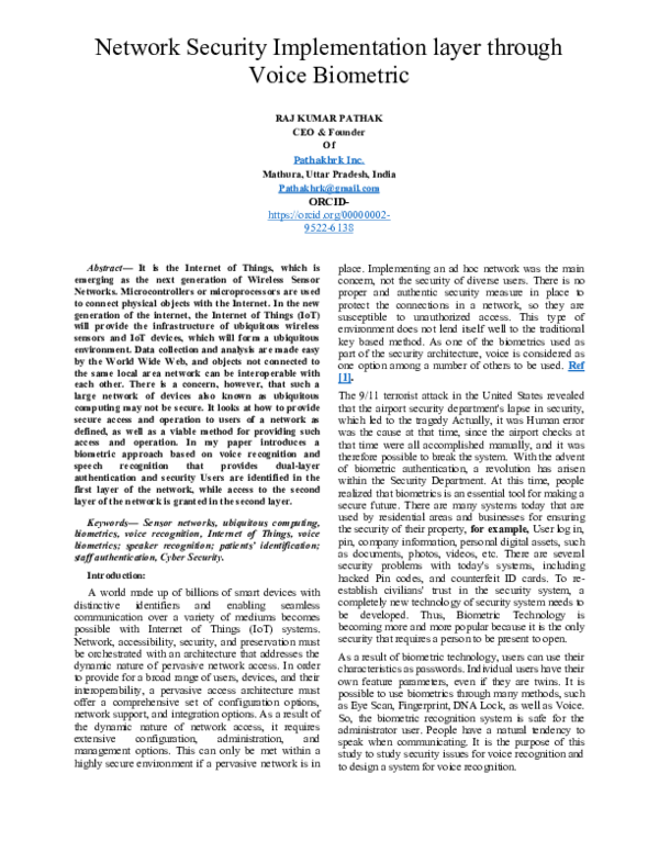 Network Security Implementation Layer Through Voice Biometric