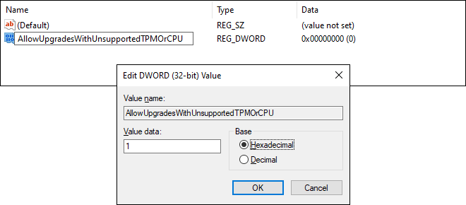 Allow Upgrade With Unsupported Tpm Or CPU