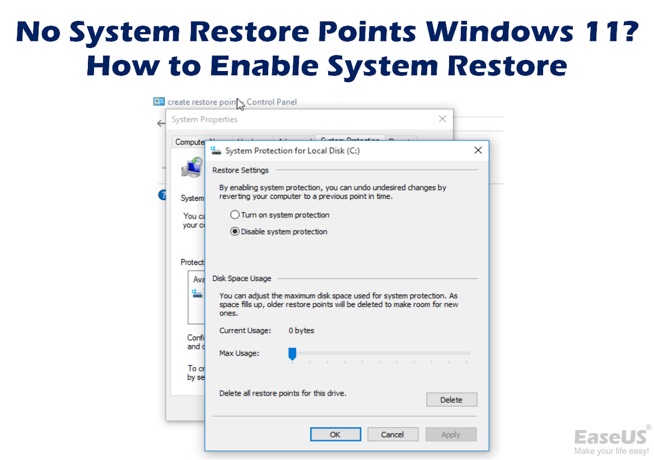 No System Restore Points Windows 11