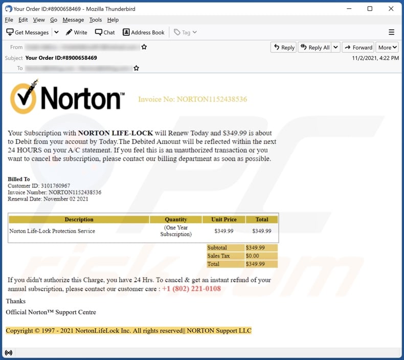 Scam Norton Antivirus Lifetime Pack