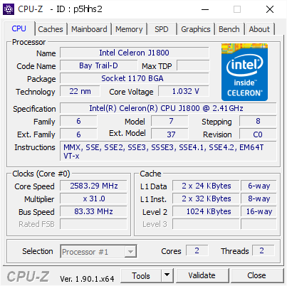 Intel R Celeron R CPU J1800 2.41 Ghz