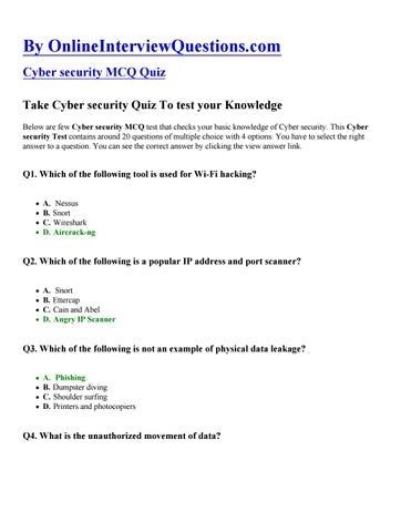 Cybersecurity Quiz Questions And Answers