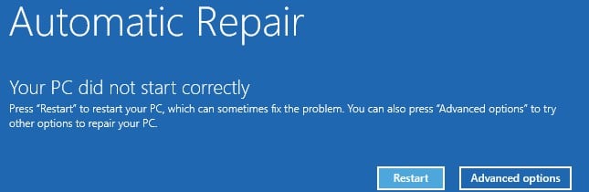 Your PC Did Not Start Correctly Windows 8.1