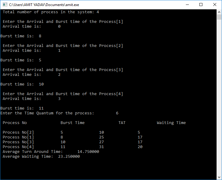 Round Robin CPU Scheduling Program In C