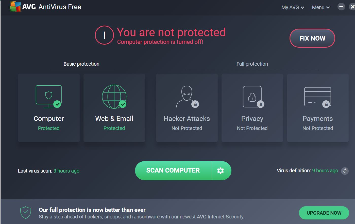 Avg Antivirus You Are Not Protected