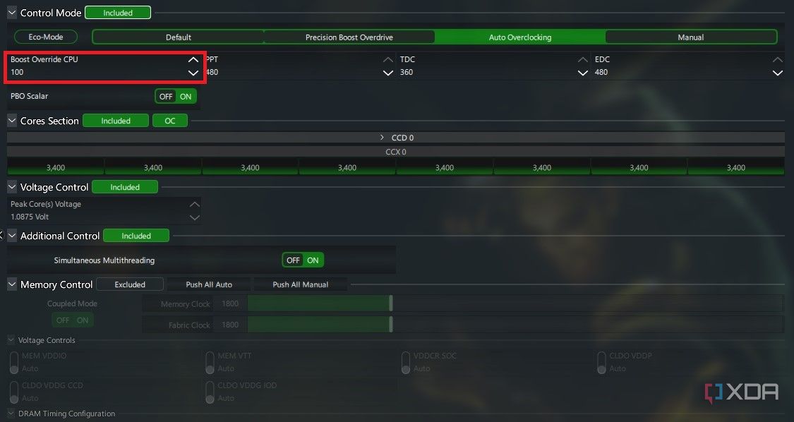 Boost Override CPU Ryzen Master