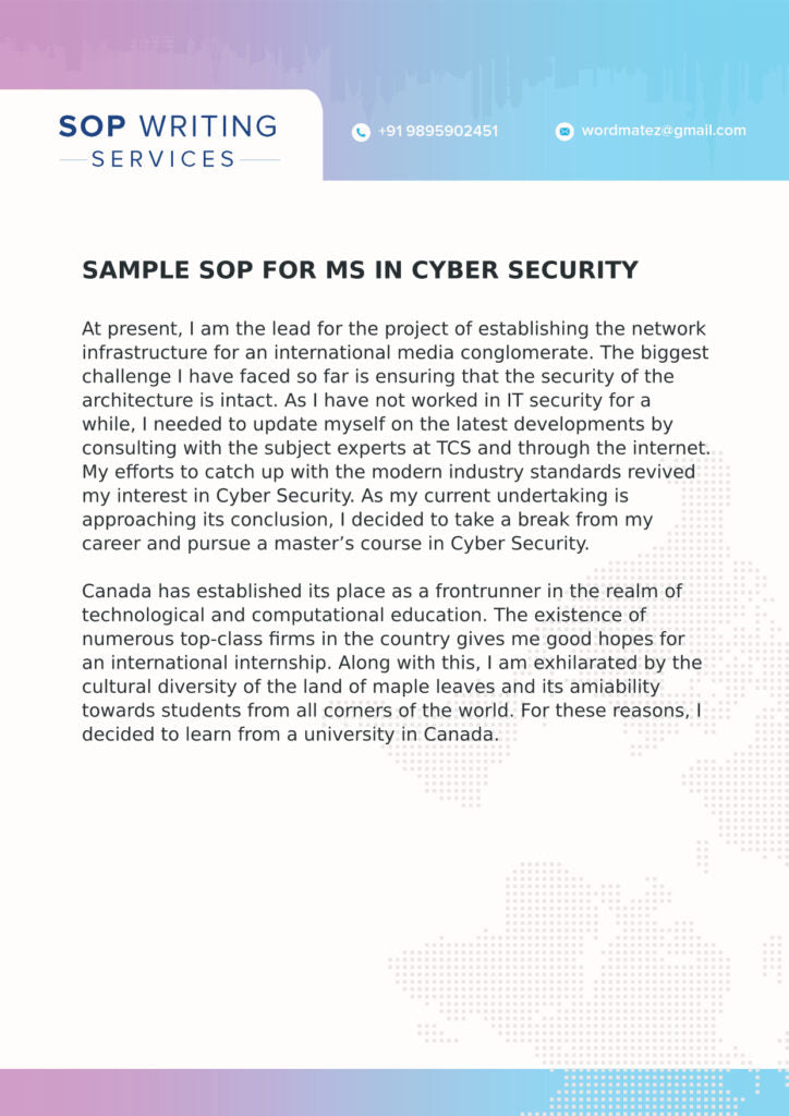 Statement Of Purpose For MS In Cybersecurity