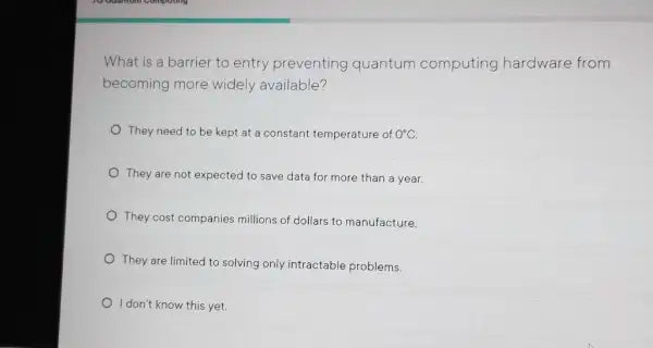 Barrier To Entry Preventing Quantum Computing Hardware