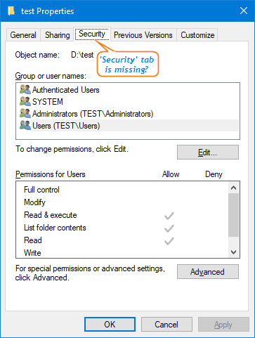 Where Is The Security Tab In Windows 10