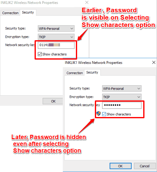 How To Disable Show Characters Network Security Key