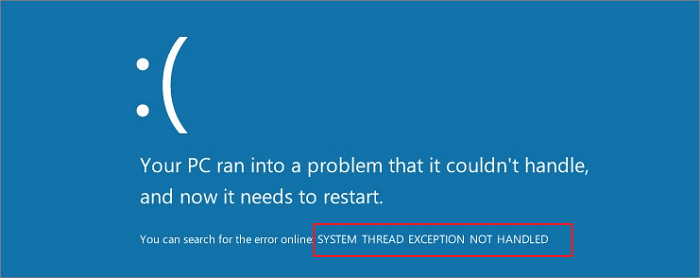 Errorhandled System_thread_exception_not_handled Windows 11
