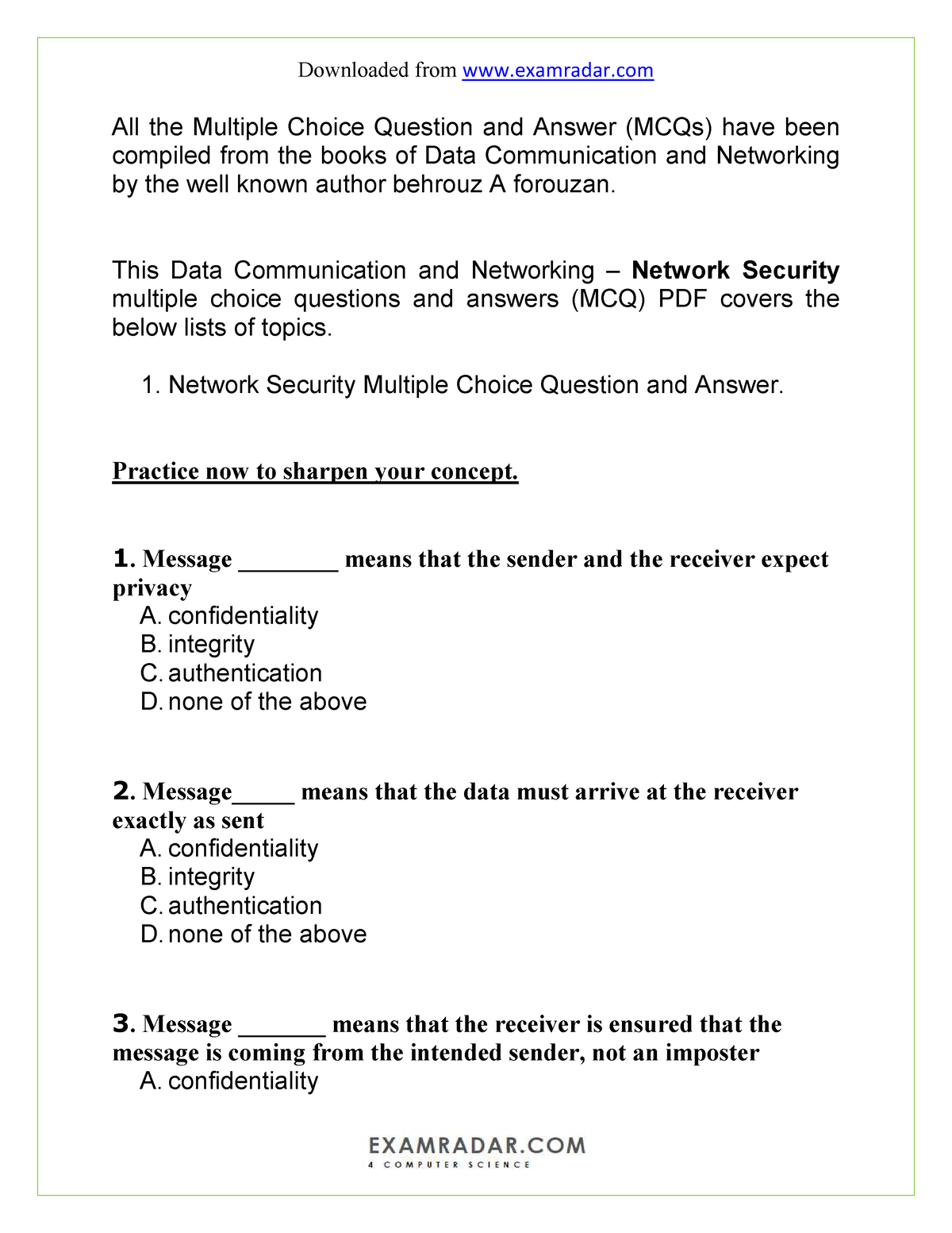 Network Security Multiple Choice Questions And Answers