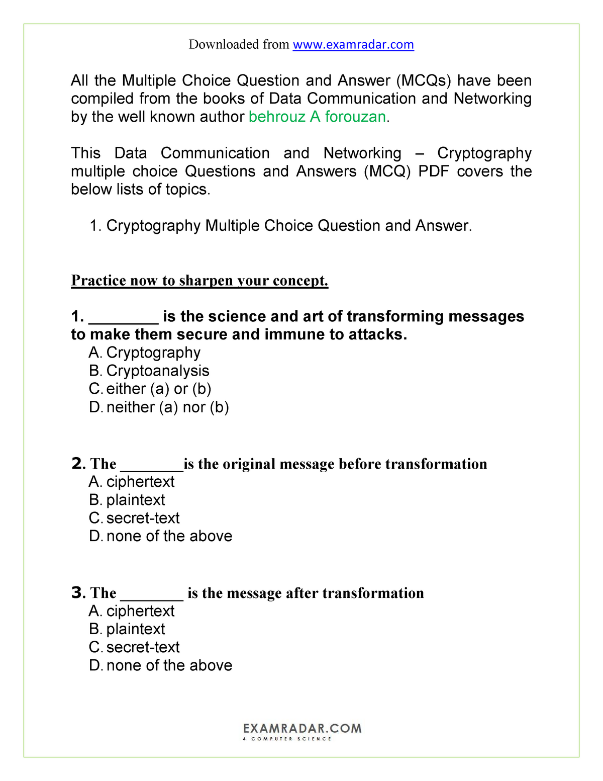 Cryptography And Network Security McQs