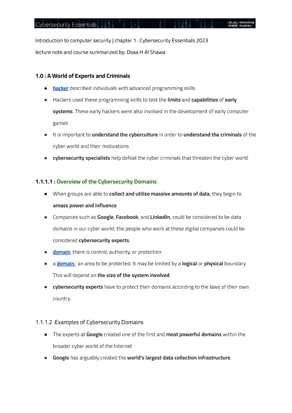 Cybersecurity Essentials 1.1 Chapter 1