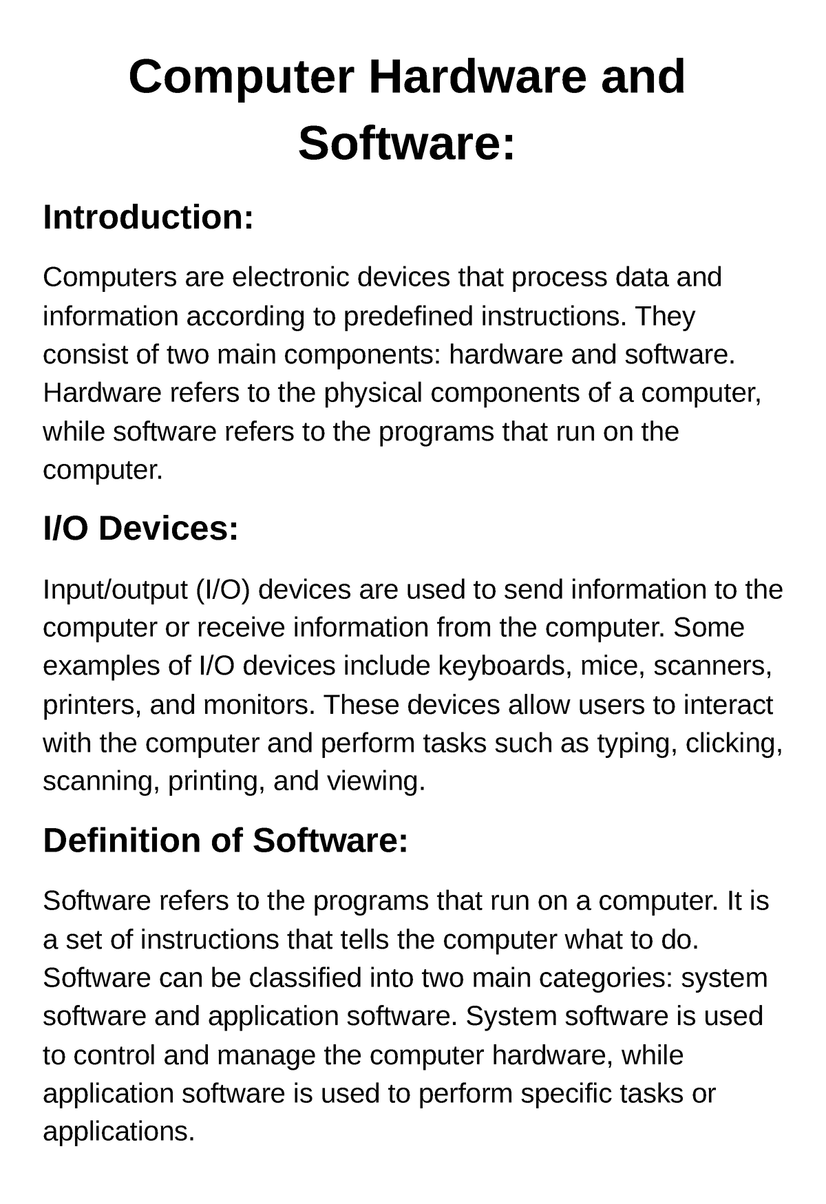 Introduction To Computer Hardware And Software