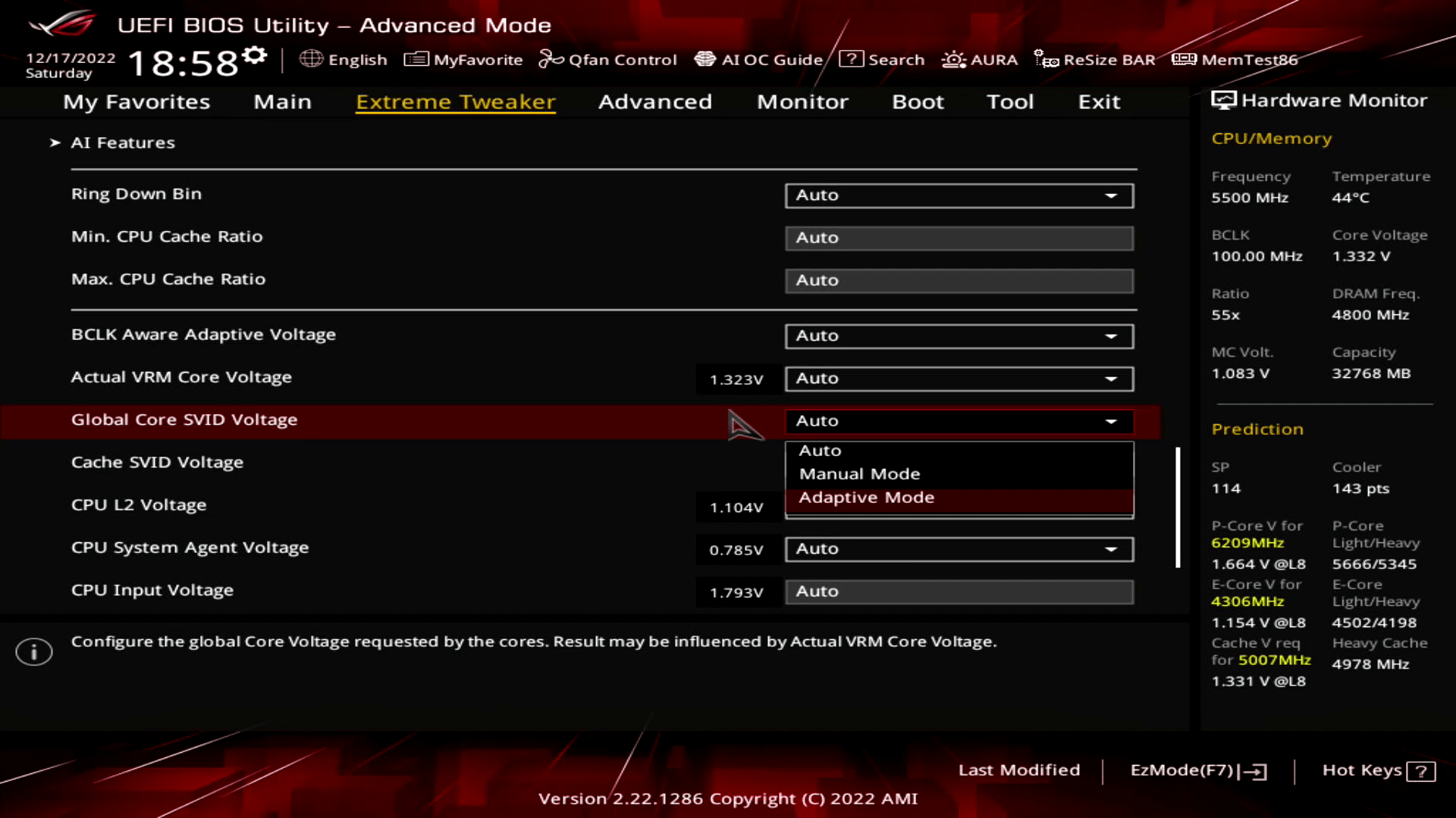 CPU Core Voltage Mode Adaptive Or Override