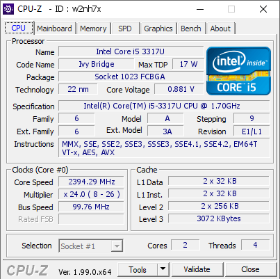 I5 3317U CPU 1.70 Ghz