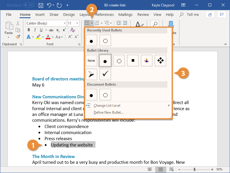 Microsoft Word How To Add Bullet Points