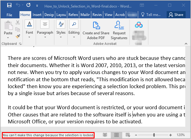 How To Unlock Selection In Microsoft Word Windows 10